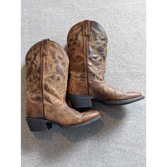 Laredo Maddie Cowboy Boots Womens Size 7 Wide Tan Distressed Round Toe 51112 - Picture 1 of 7